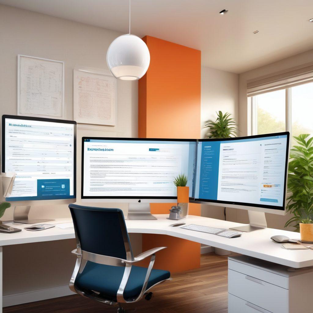 An intricately designed computer screen displaying side-by-side insurance policy comparisons with highlighted quotes. Surrounding the screen, icons of money, shields, and checkmarks symbolize coverage and security. A person is sitting at a desk, focused on the screen with a thoughtful expression. The background features a bright and modern home office setting. vibrant colors. 3D.